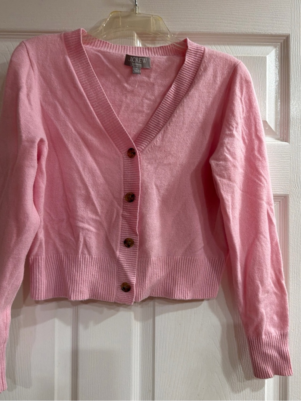 J. Crew Light Pink V-Neck Button-Front Cardigan Cropped Vintage Cashmere
